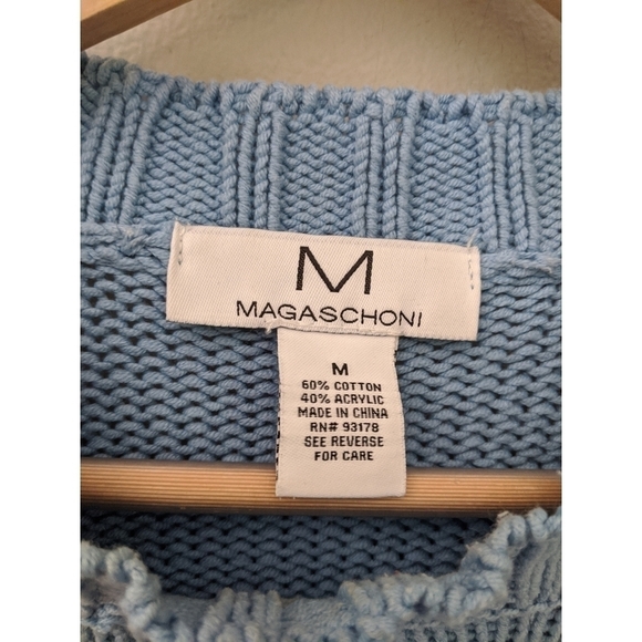 Magaschoni Cableknit Blue Crew Neck Sweater - Picture 7 of 9
